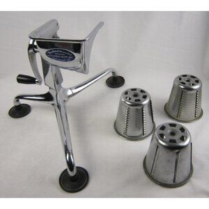Vintage Saladmaster Food Processor Shredder Hand Crank with 3 Cones